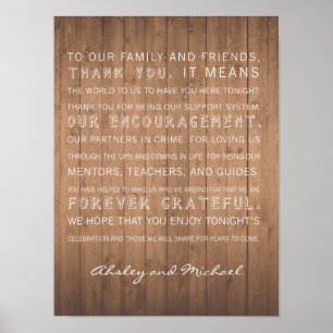Pôster Obrigado de casamento de Wood Grain você assina rú
