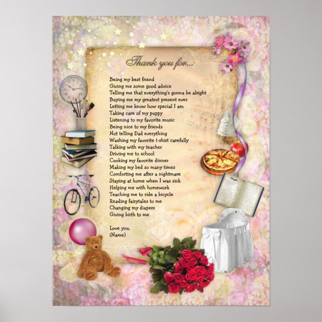 Pôster Obrigado Mãe (personalizável) (Frente)