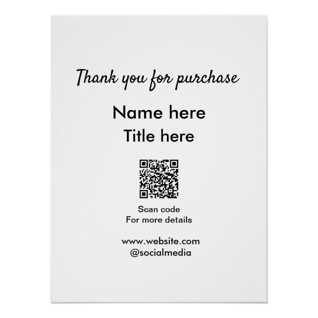 Pôster Obrigado pela compra título aqui scan QR (Frente)