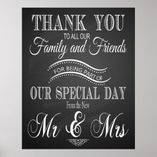 Pôster Obrigado, placa de casamento no quadro negro