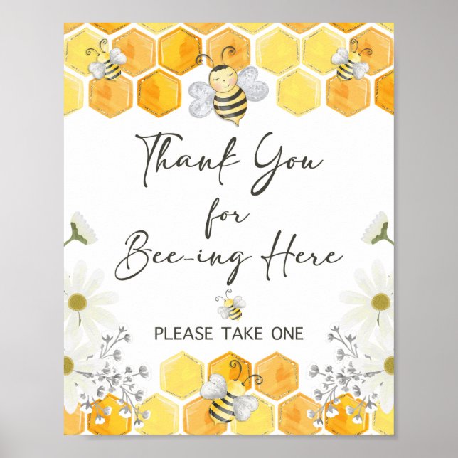 Poster Obrigado por Bee-ing Here Honey Bee Sign (Frente)