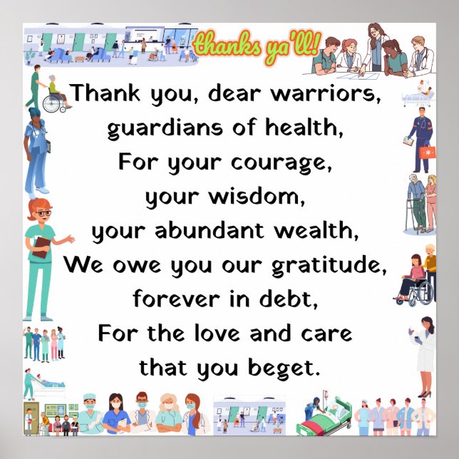 Poster Obrigado, querido funcionarios hospitalar (Frente)
