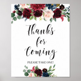 Poster Obrigado rosa-rosado com burgundy marinho Boho