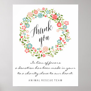 Pôster Obrigado, sinal de casamento Floral botânico