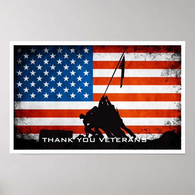 Poster Obrigado Veteranos - Bandeira e Silhouette Soldier (Frente)