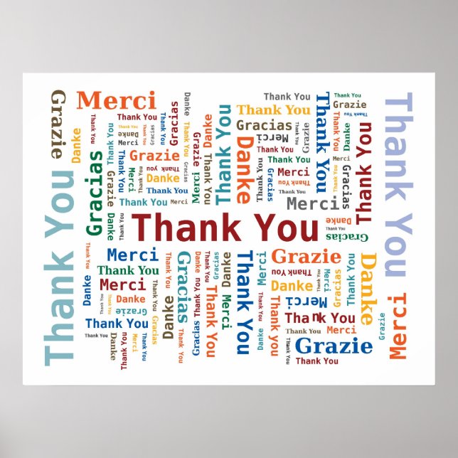 Poster Obrigado Word Cloud em 5 idiomas - Multicolor (Frente)