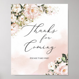 Poster obrigados cor-de-rosa para bolos de ouro florais p