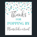 Poster Obrigados de Confetti de Prata Azul para Pop por S<br><div class="desc">Obrigados de popcorn bar para chá de fraldas,  chá de panela,  festa de aniversário ou casamento em azul-claro e prateado. Observe que o efeito de brilho é apenas efeito fotográfico.</div>