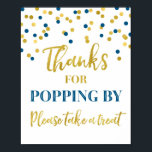 Poster Obrigados de Confetti Dourado Azul para Pop por Si<br><div class="desc">Obrigados de popcorn bar para chá de fraldas,  chá de panela,  festa de aniversário ou casamento em marinho azul e ouro confetti.</div>