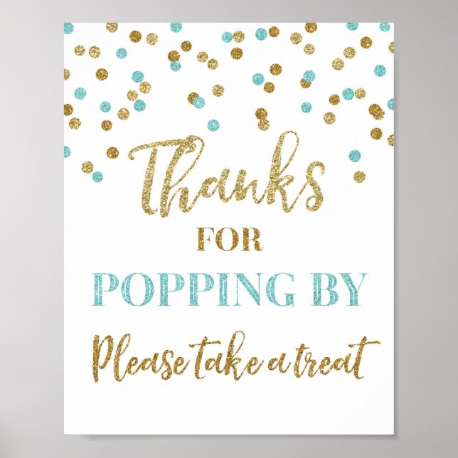 Poster Obrigados de Confetti Dourado Azul para Pop por Si (Frente)