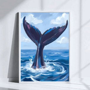 Poster Observação de Baleias   Aquarela Oceano Azul