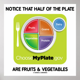 Pôster Observe que a metade da placa é frutas & vegetais