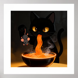 Poster Obsidian Cat & Daring Mouse – Midnight Ramen Feast