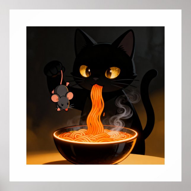 Poster Obsidian Cat & Daring Mouse – Midnight Ramen Feast (Frente)