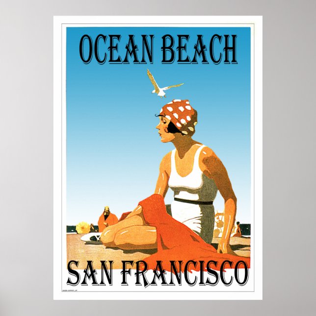 Poster Ocean Beach San Francisco, Califórnia Retro Beach (Frente)
