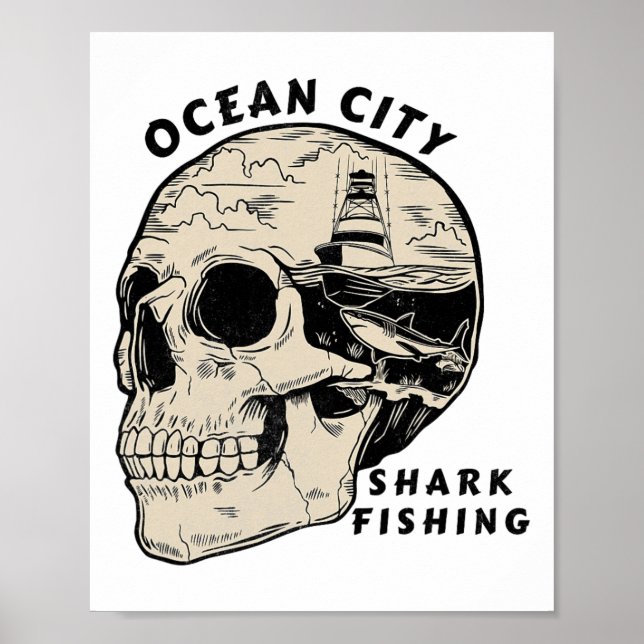 Poster Ocean City Maryland Beach Shark Fishing Salt  (Frente)