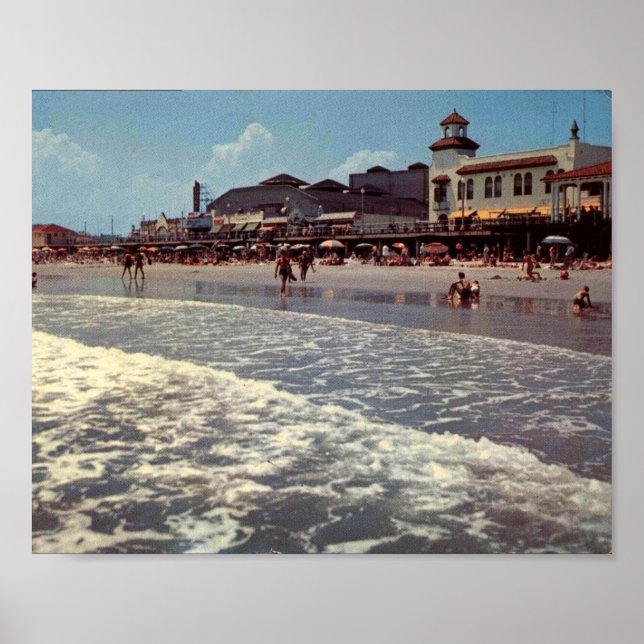 Poster Ocean City NJ, Beach Scene, Boardwalk, anos 50 (Frente)