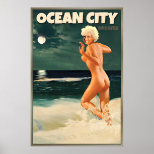 Poster Ocean City Nova Jersey Praia Marilyn Monroe Lua