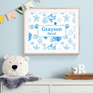 Poster Ocean Fish Custom Name Nursery Boys Art