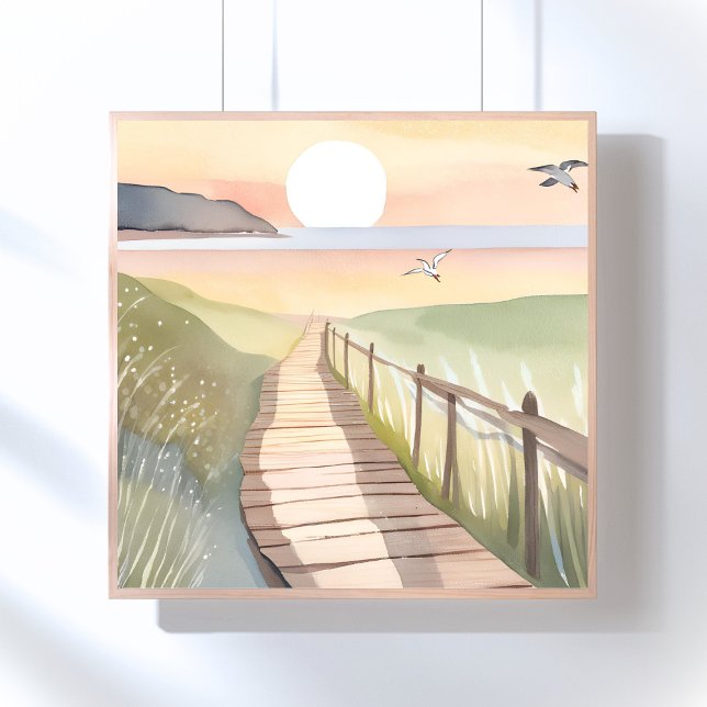 Poster Ocean Stroll | Yellow Sunset Watercolor (Criador carregado)