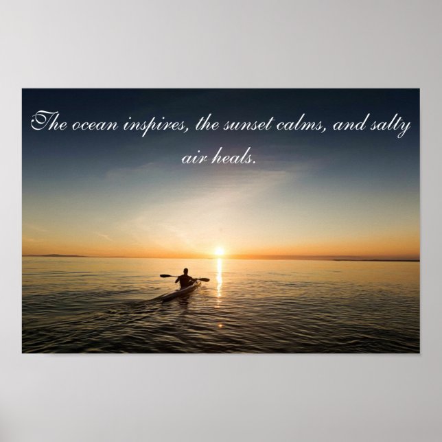 Poster Ocean Sunset Kayak - Cotação Inspiracional Poste (Frente)