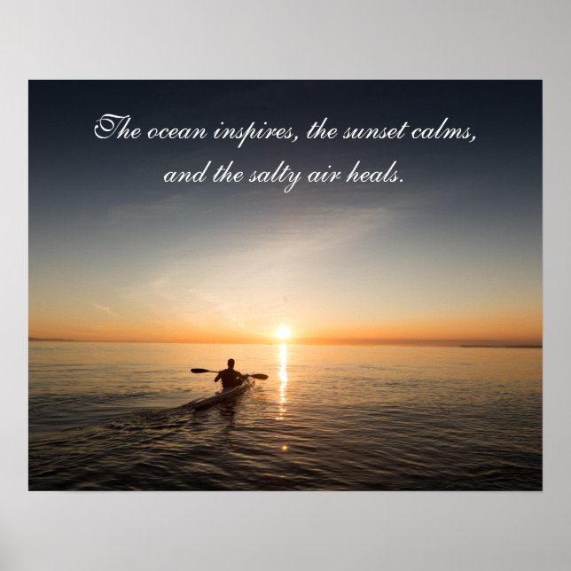 Poster Ocean Sunset Kayak - Cotação Inspiracional Poste (Frente)
