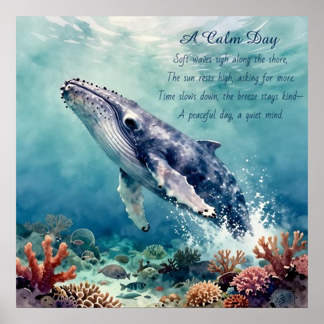 Poster Oceanic Blue Whale Watercolor Coastal Art (Frente)