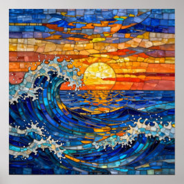 Poster Oceanic Coastal Ocean Waves Sunset  