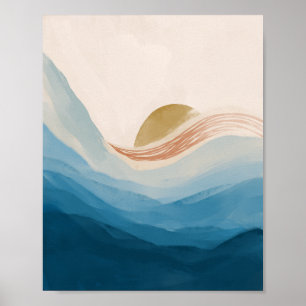 Poster Oceano Abstrato moderno e nascer do sol, cores cal