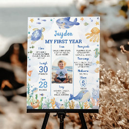 Poster Oceano Animais Menino Sob o Marco de Aniversário
