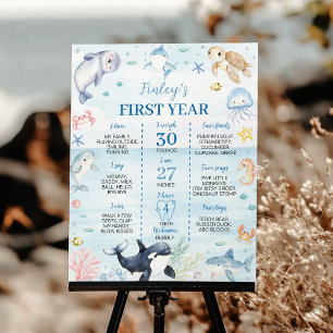 Poster Oceano Animais Sob o Março Milestone de Aniversári