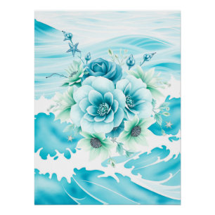 Pôster Oceano Aquarela com Seafoam
