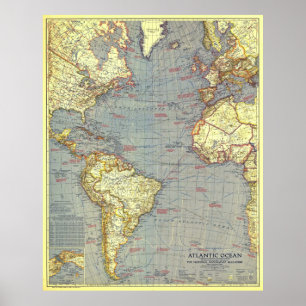 Poster "Oceano Atlântico: 1939 MAPA pormenorizado ...