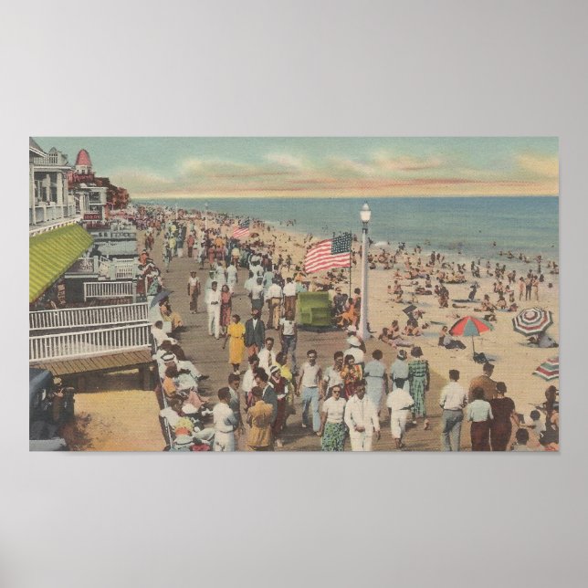 Poster Oceano Cidade 1950, MD Cottages em Praia (Frente)