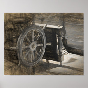 Poster Oceano Náutico Marinho Vintage Navio Sepia Arte C