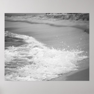 Poster Oceano negro e branco piscando na praia 16x20 