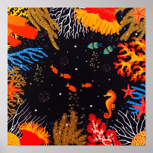 Poster Oceano Tropical de Verão Dourado de Laranja submar (Frente)