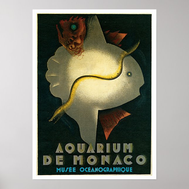 Poster Oceanographic Museum Mônaco Viagens vintage (Frente)