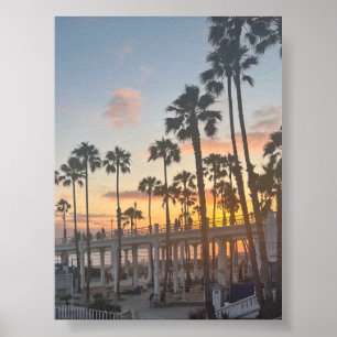 Poster Oceanside Cali. Praia Sunset Amarelo Amarelo Azul