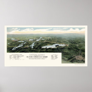 Pôster Oconomowoc e Waukesha, mapa panorâmico dos WI -