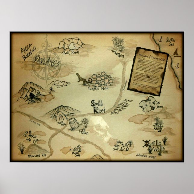 Poster Ocotillo Wells Treasure Map do Sul da Califórnia (Frente)