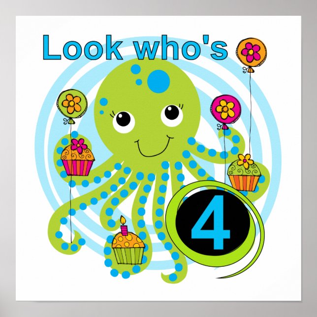 Poster Octopus 4th Birthday T shirts e presentes (Frente)