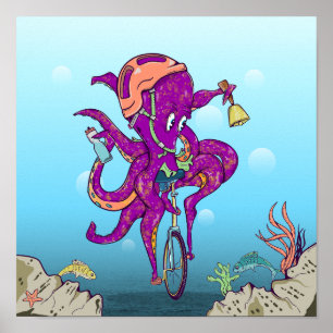 Poster Octopus Andando um monociclo