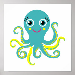 Poster Octopus azul e amarelo