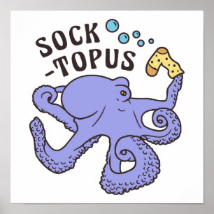 Poster Octopus Azul Socktopus Com Memória Engraçado
