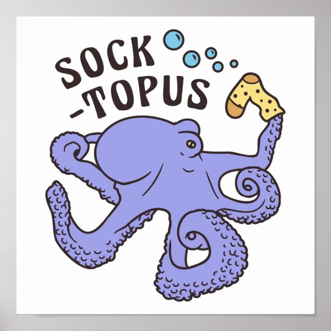 Poster Octopus Azul Socktopus Com Memória Engraçado (Frente)