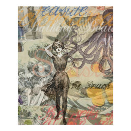 Pôster Octopus Beach Antique Coastal Steampunk