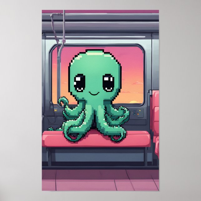 Poster Octopus bonito em uma pista de metrô sunset (Frente)