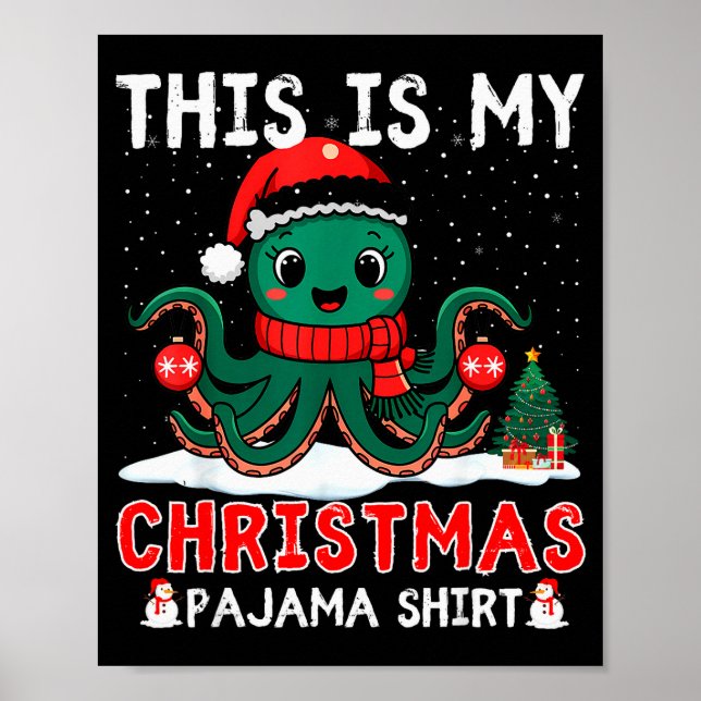 Poster Octopus Christmas Pajama Xmas Santa Hat Octopus Lo (Frente)
