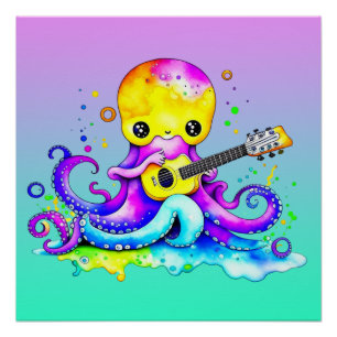 Pôster Octopus Colorindo Violão